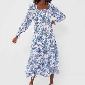 Hyacinth House Blue Toile Long Sleeve Georgina Midi Dress